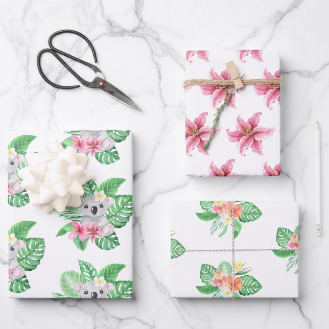 Niños de Koala envolviendo papel plano de hoja de  (Anverso)