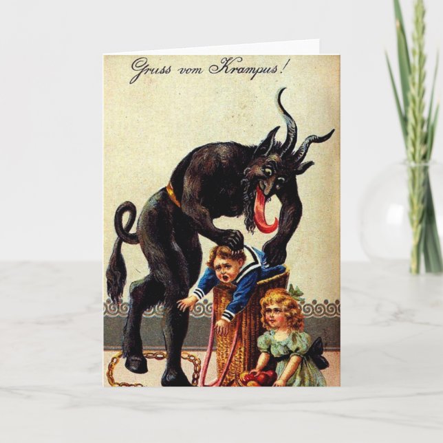 Niños de Krampus con tarjeta de felicitación navid (Anverso)