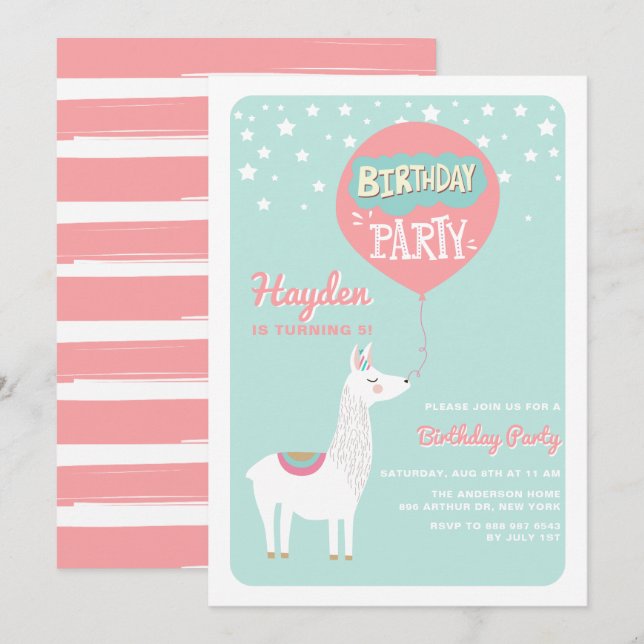 Niños de la Alpaca Fresca Invitación a la fiesta d (Anverso / Reverso)