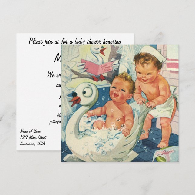 Niños de la época en la invitación de Baby Shower  (Anverso / Reverso)
