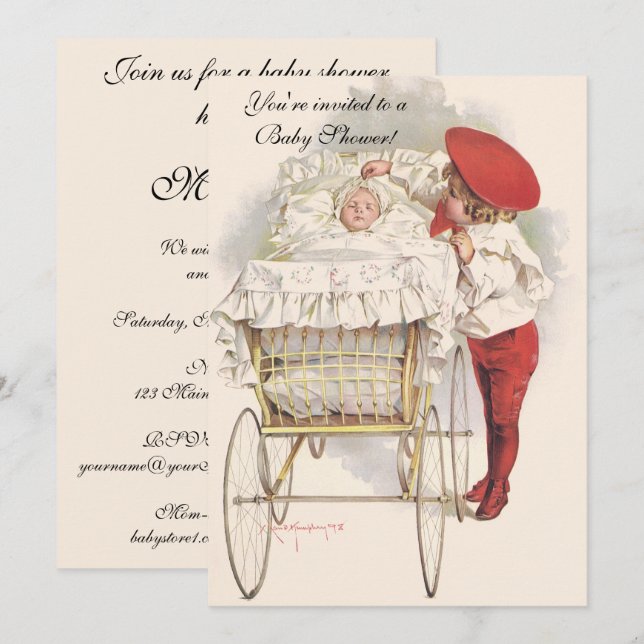 Niños de la época, invitación victoriana a Baby Sh (Anverso / Reverso)