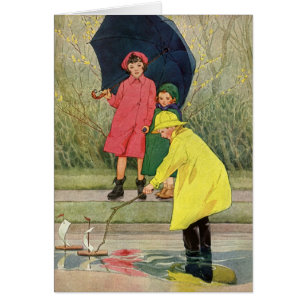 Niños de la época jugando a las charcutería Lluvia