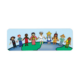 Niños de la etiqueta decorativa del mundo