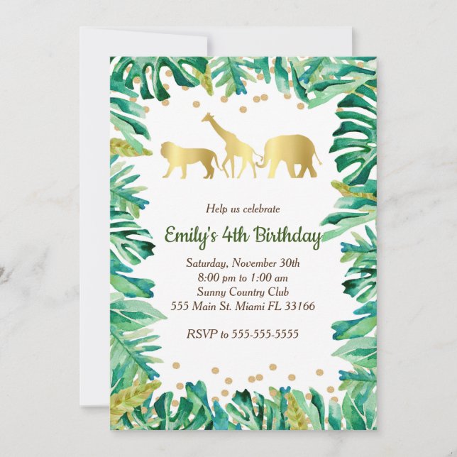 Niños de la jungla Invitación de cumpleaños Animal (Anverso)