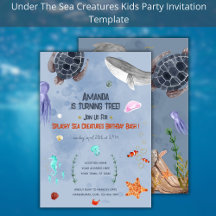 Niños de Ocean Animals Invitación azul Fiesta de c