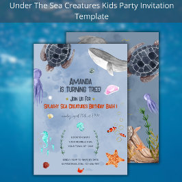 Niños de Ocean Animals Invitación azul Fiesta de c