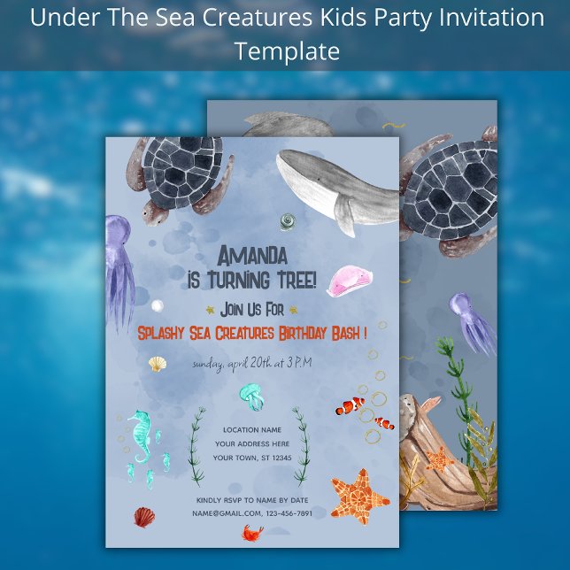 Niños de Ocean Animals Invitación azul Fiesta de c (Subido por el creador)