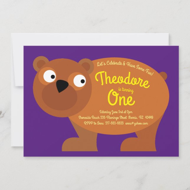 Niños de oso marrón lindo Invitación a fiesta de c (Anverso)