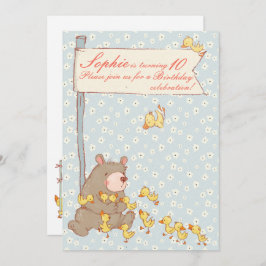 Niños de oso y ducklings Invitación de cumpleaños