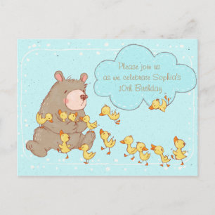 Niños de oso y ducklings Invitación de cumpleaños