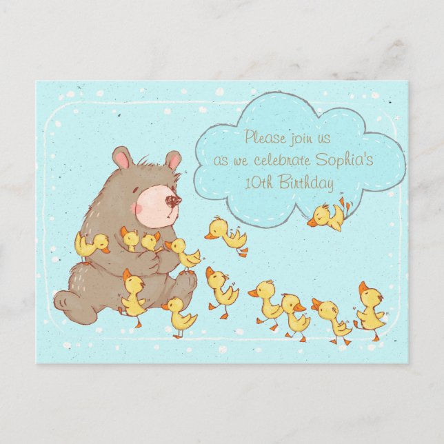 Niños de oso y ducklings Invitación de cumpleaños (Anverso)