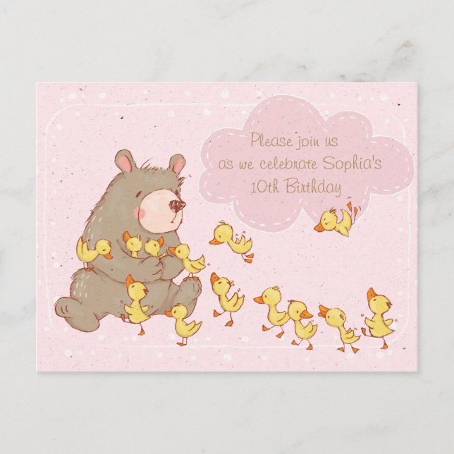 Niños de oso y ducklings Invitación de cumpleaños (Anverso)