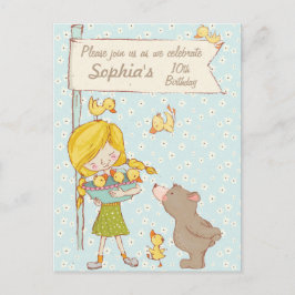 Niños de oso y ducklings Invitación de cumpleaños