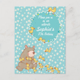 Niños de oso y ducklings Invitación de cumpleaños