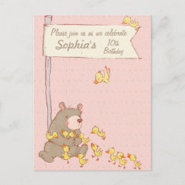 Niños de oso y ducklings Invitación de cumpleaños