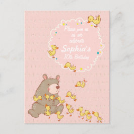 Niños de oso y ducklings Invitación de cumpleaños