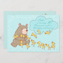 Niños de oso y ducklings Invitación de cumpleaños