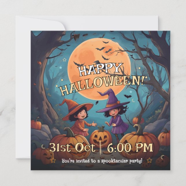 Niños de Parche de Calabaza Cuta Invitación de Hal (Anverso)