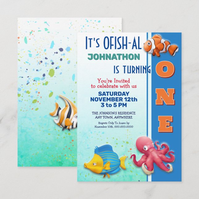 Niños de peces tropicales coloridos Invitación de  (Anverso / Reverso)
