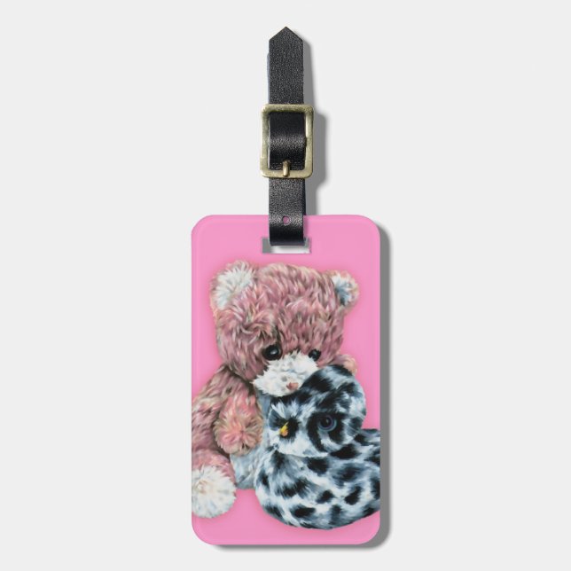 Niños de peluche y pato rosados con etiqueta de eq (Frente Vertical)