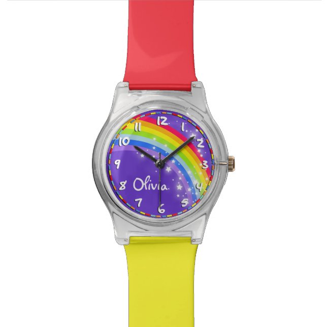 Niños del arco iris nombrados reloj multicolor (De cerca)
