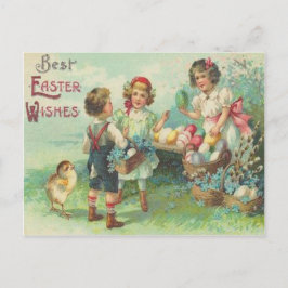 Niños del vintage con la tarjeta de pascua de los