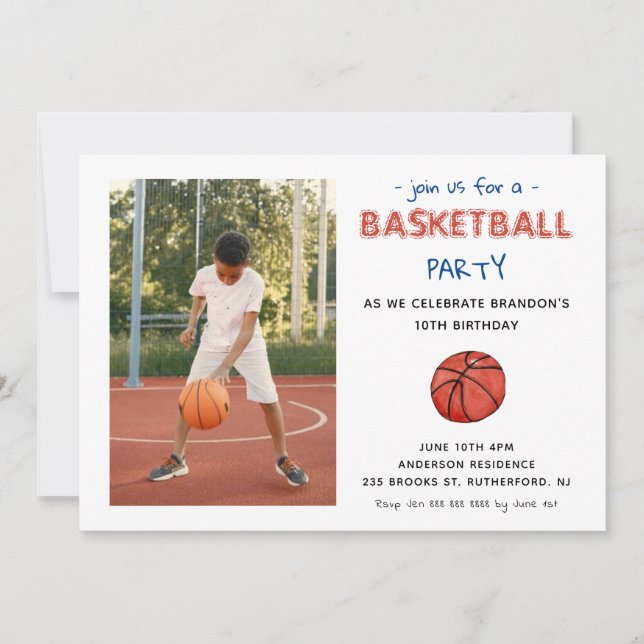 Niños deportivos de baloncesto Invitación a foto d (Anverso)