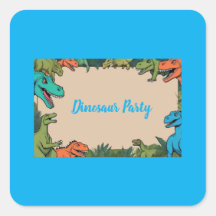 Niños Dinosaurios Fiesta Pegatina cuadrado