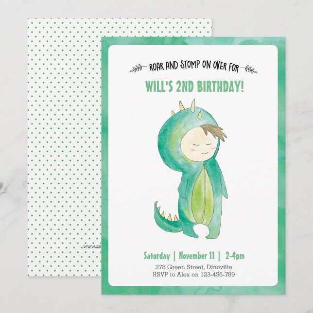 Niños Dinosaurios Invitación al cumpleaños (Anverso / Reverso)