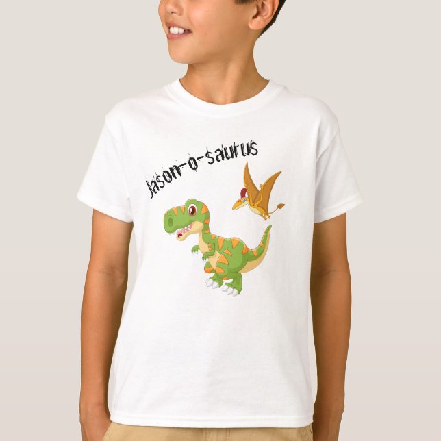 Niños Dinosaurios T-Rex Añadir nombre a camiseta (Anverso)