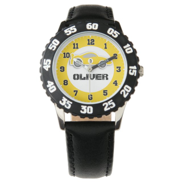 Niños divertidos amarillo nombre de auto y reloj d (Anverso)