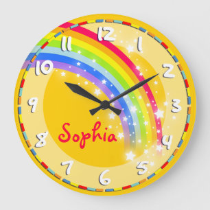 Niños divertidos arcoiris nombre reloj de pared am