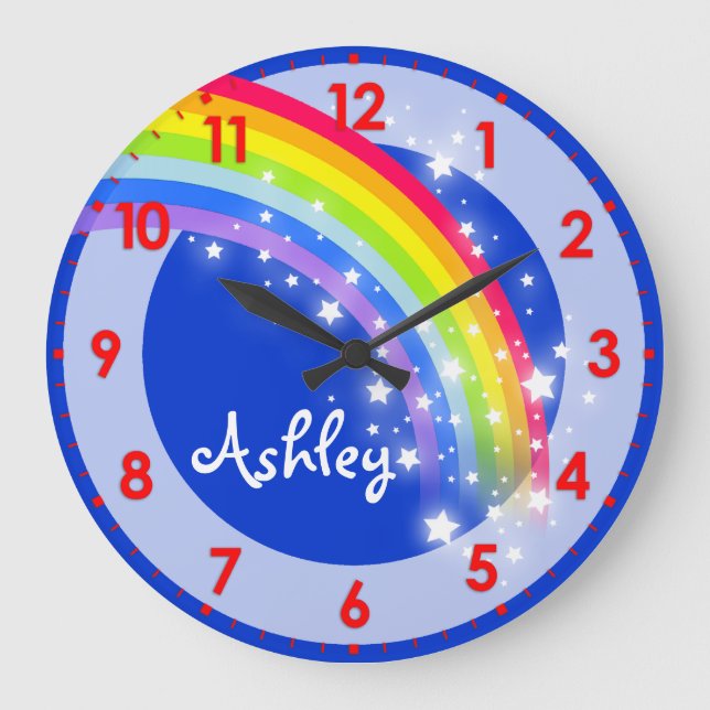 Niños divertidos arcoíris nombre reloj de pared az (Anverso)
