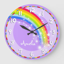 Niños divertidos arcoíris nombre reloj de pared pú
