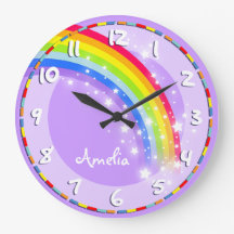 Niños divertidos arcoíris nombre reloj de pared pú