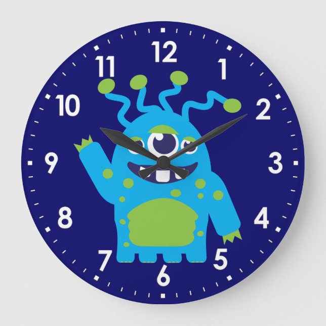Niños divertidos azul alienígena, reloj de pared v (Anverso)