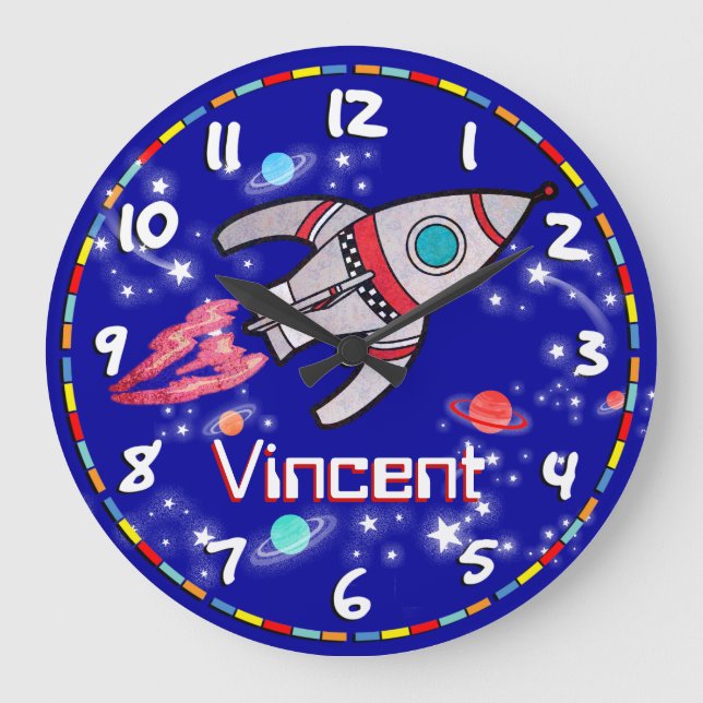 Niños divertidos chicos espacial reloj de pared az (Anverso)
