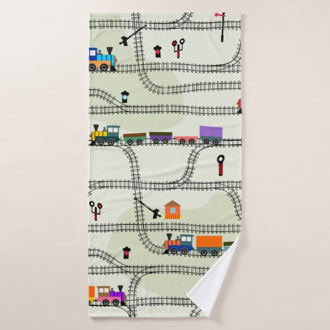 Niños divertidos con vías fluidas de tren con loco (Toalla de baño)