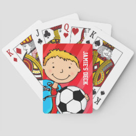 Niños divertidos de fútbol rojo llamado cartas de 
