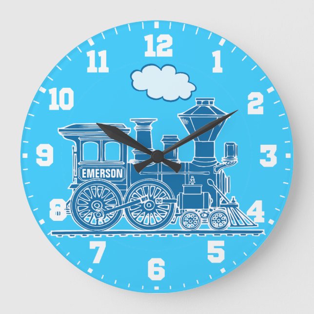 Niños divertidos llaman reloj de pared azul y blan (Anverso)
