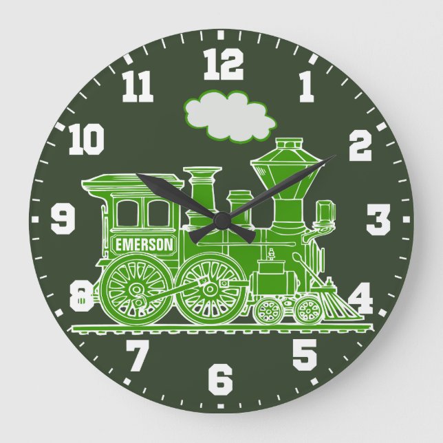 Niños divertidos llaman reloj de pared verde y bla (Anverso)