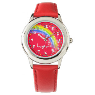 Niños divertidos reloj de pulsera con nombre rojo