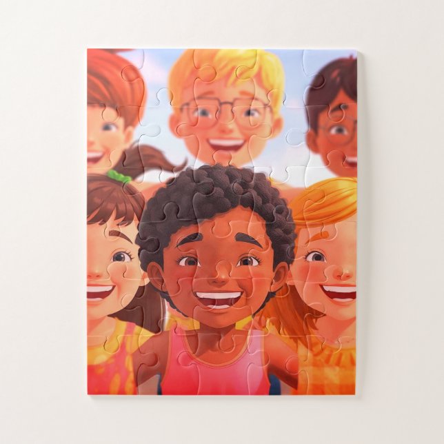 Niños Divirtiéndose Juntos en un Rompecabezas de 3 (Vertical)
