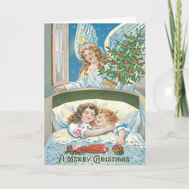 Niños durmiendo ángel árbol de Navidad ventana (Anverso)