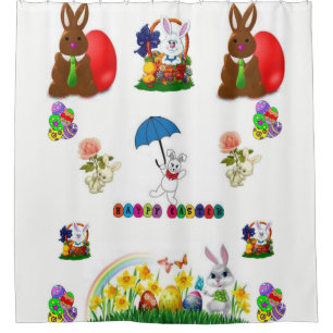 niños easter conejita cortina de ducha blanca