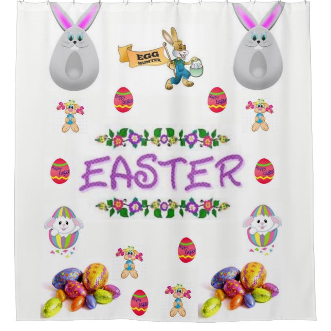 niños easter conejita cortina de ducha blanca (Anverso)