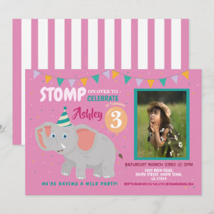 Niños elefantes Fiestas invitaciones rosadas para 