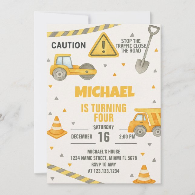 Niños en construcción Invitación de cumpleaños (Anverso)