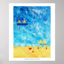 Niños en la Costa Contemporánea Impresión de Arte