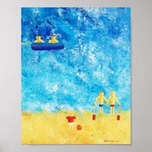 Niños en la Costa Contemporáneo Impresión de Arte